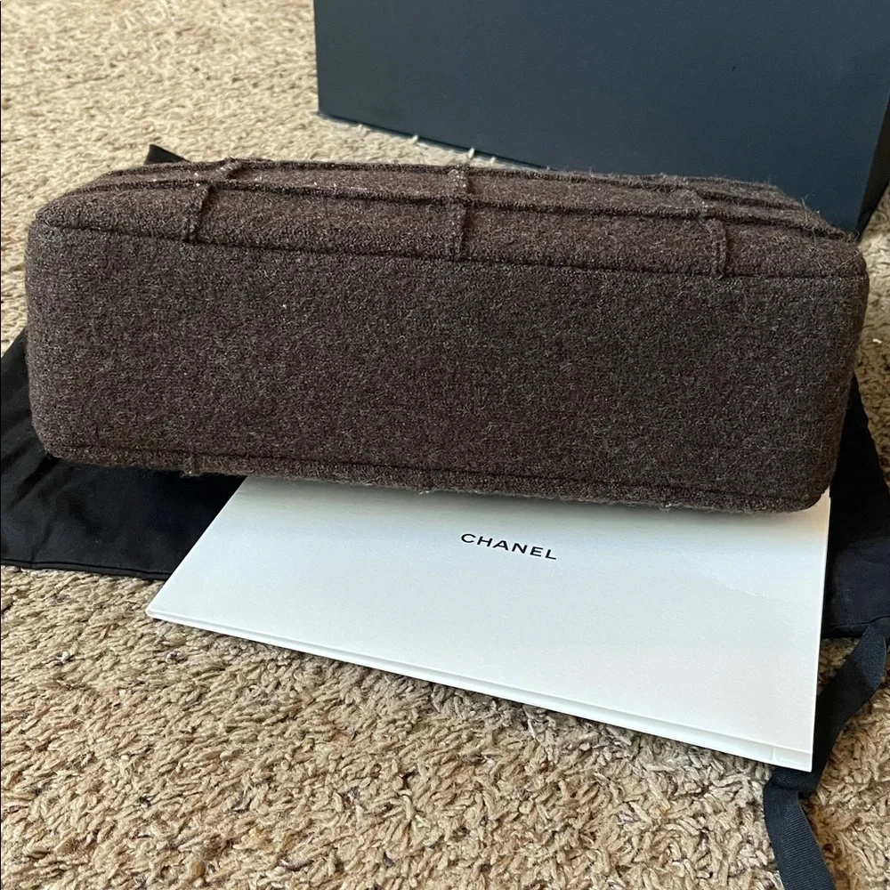 Chanel Chocolate Bar Mademoiselle Brown Flap Bag Quilted Wool Jumbo - Picture 7 of 13